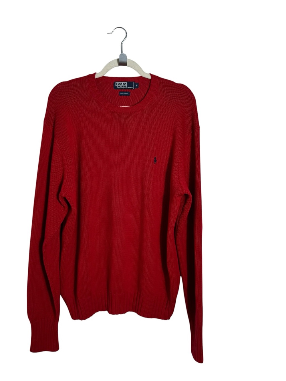 Vintage Polo Ralph Lauren Red Cotton Knit Crewneck Sweater LG - Picture 8 of 8